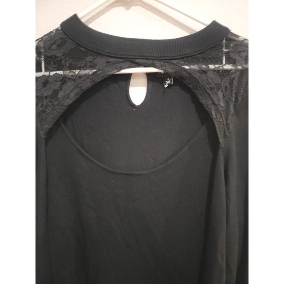 Torrid Black Pullover Sweater, Sexy Keyhole Neck Long Sleeve Lace Accents 3 3X - Picture 3 of 7